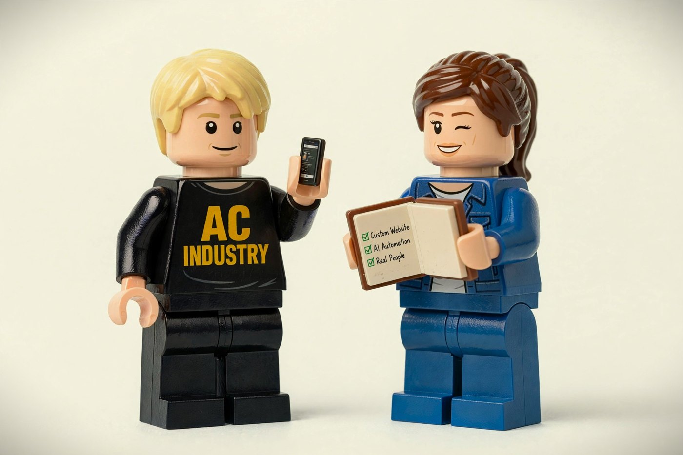 The two of us, as Lego figures — one holding a phone, one holding the checklist