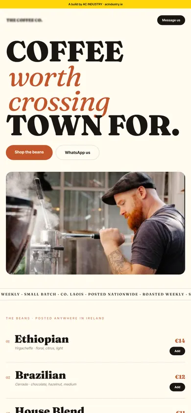 Website built for a coffee shop in Co. Laois
