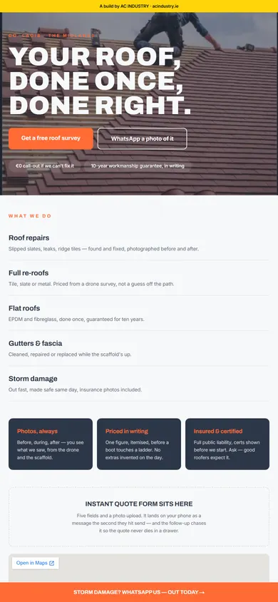 Website built for a roofer in Co. Laois